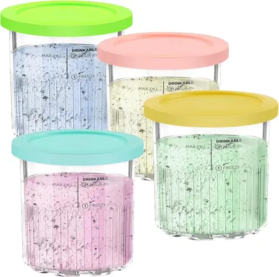 Produktbild von Ersatz für Creami Deluxe Becher und Deckel – 1 Stück – 24 oz (ca. 710 ml) Eismaschinen-kompatibel, spülmaschinenfest (1 Stück/Pink)