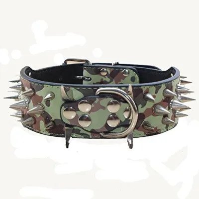 Produktbild von Haoyueer Hundehalsband mit Spitzen Nieten, 5,1 cm breit, stilvolles Leder-Hundeh
