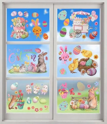 Productafbeelding van Famanu raamstickers, Pasen - 13 stuks met paaseieren en paashaasjes