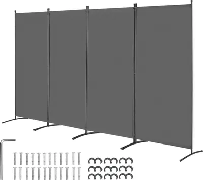 Produktbild von SucceBuy 4-Panel-Raumteiler, faltbarer Sichtschutz, tragbare Trennwand zur Raumtrennung, freistehende Trennwand für Büro, Schlafzimmer, Arbeitszimmer, grau
