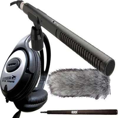 Produktbild von Rode NTG-2 mit Deadcat mit Micro Boompole mit Kopfhörer