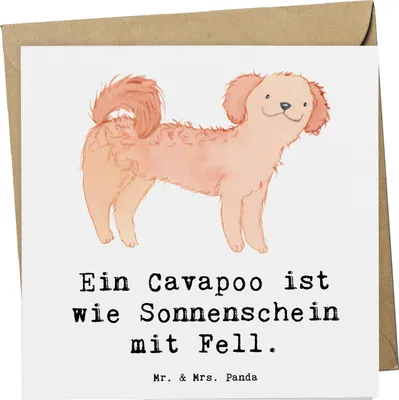 Produktbild von Mr. & Mrs. Panda Grußkarte Cavapoo Sonnenschein - Weiß - Geschenk, anlasskarte, freundliche Hunde, Klappkarte, Familienhund, Glückwunschkarte, Hunderassen, intelligente