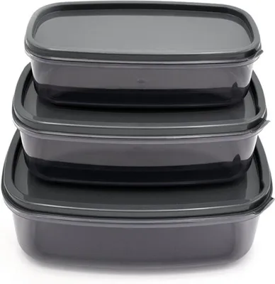 Image de Lot de 3 boîtes de rangement, 1 350 / 2 000 / 3 150 ml, avec couvercle - anthracite