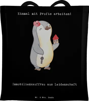 Produktbild von Mr. & Mrs. Panda Tote Bag Immobilienkauffrau Leidenschaft - Schwarz - Geschenk, Tasche, Beutel, Uni, Spruch, Witzig, Ausbildung, Einkaufstasche, Jutebeutel