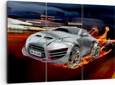 Produktbild von Bild auf Leinwand - Leinwandbild - Sportwagen Feuer Rauch - 105x70cm - Wand Bild - Wanddeko - Leinwanddruck - Bilder - Kunstdruck - Wanddekoration - Leinwand bilder - Wandkunst - CE105x70-2690