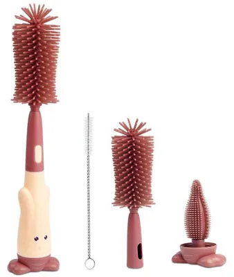 Zdjęcie produktu dla Zestaw szczoteczek do butelek dla dzieci 3-w-1, silikonowe, wolne od BPA, w kolorze czerwonym, zawierający szczoteczkę do smoczków i szczoteczkę do czyszczenia słomek