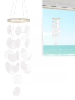 Produktbild von Muschel Windspiel für Draußen, Traumfänger, Boho Deko, Weiß, 73 cm