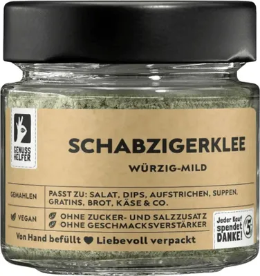 Produktbild von Schabziegerklee, gemahlen, Brotklee, Schabziegerklee Gewürz zum Kochen und Backen, 30g im Glas