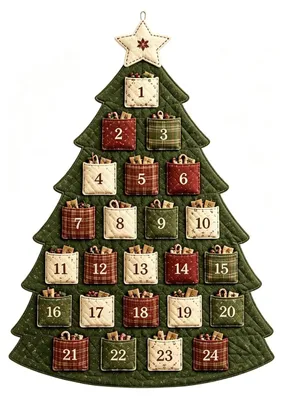 Produktbild von DIY-Adventsbaum aus Stoff mit 24 Taschen – Set für einen hängenden Countdown-Kalender – Wiederverwendbare, handgefertigte Weihnachtsdekoration, Frühling