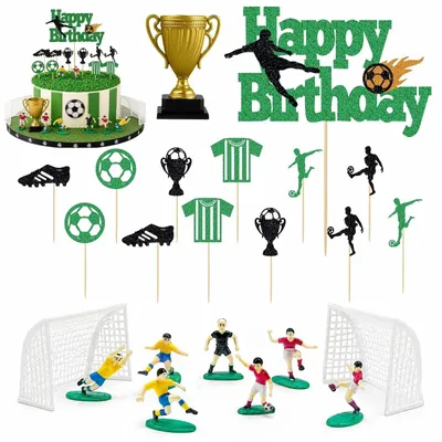 Productafbeelding van Taartdecoratie Voetbal - 23 Stuks Verjaardagsdecoratie voor Voetbalfans