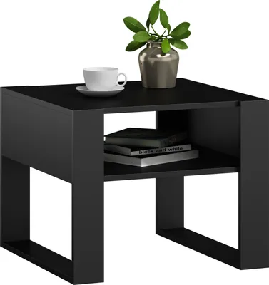 Produktbild von MATKAM Couchtisch KAJA H50 x B60 x T63,6 cm, offene Ablage unter der Tischplatte, Kufenbeine, Wohnzimmer Couchtisch Modern Wohnzimmertisch Universal (Schwarz)