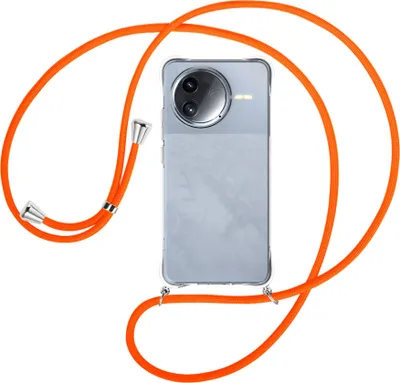 Produktbild von Handykette Backcover-Schutzhülle mit Band (Metall silberfarben) für Xiaomi Redmi K80 5G - neonorange