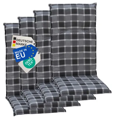 Produktbild von NYVI Gartenstuhl Auflagen Hochlehner 4er Set Barcelona - UV-Beständig, Atmungsaktiv, Strapazierfähig - Hochlehnerauflagen Sitzkissen Outdoor - Sitzauflagen für Gartenstühle 118x50cm Anthrazit kariert