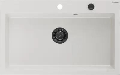 Produktbild von Mexen Elix Granitspüle 1-Becken 800 x 500 mm, weiß, schwarzer Siphon - 6527801005-20-B
