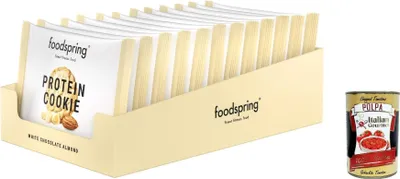 Produktbild von Protein cookies, Proteinkeks, weiße Schokolade und Mandeln, 12 x 50 g, wahre Konsistenz des Keks, viele Proteine, wenige Zucker, der Snack passen zu echtem Kakao + Italian Gourmet polpa