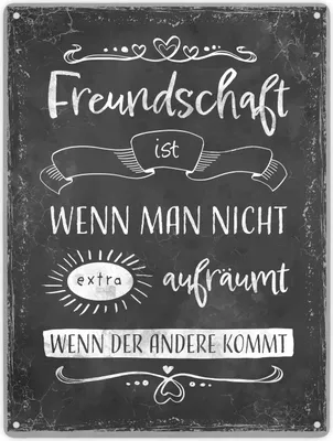 Produktbild von Metallschild XXL in 28x38 cm mit lustigem Spruch zu Freundschaft und Aufräumen