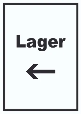Produktbild von Lager Schild mit Text und Richtungspfeil links Storage Warenlager hochkant A2 (420x594mm)