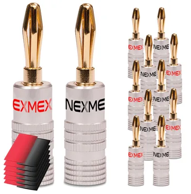 Produktbild von Bananenstecker NEXMEX 12x High End Stecker mit Schrumpfschlauch 24K vergoldet
