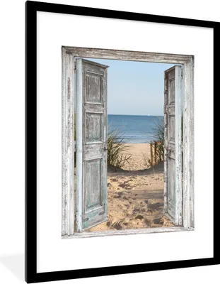 Produktbild von MuchoWow® Gerahmtes Poster Düne - Strand - Aussicht - Sommer 60x80 cm - Poster mit Schwarzem Bilderrahmen Wandposter Rahmen Foto Bilder - Wohnzimmer - Dekorationen - Prämie