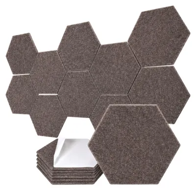 Produktbild von Akustikplatten Filz selbstklebend, 12 Stück Schallschutz Akustikpaneele Hexagon Braun 12 Stück