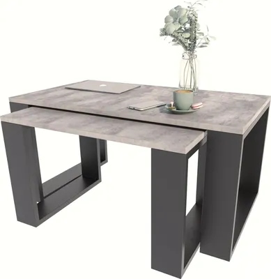 Produktbild von MATKAM Satztisch 2er Set WESTA, Couchtisch im Industrie-Stil, einfache Montage (Beton)