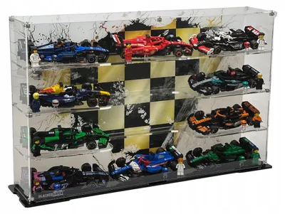 Zdjęcie produktu dla Czarna witryna do ekspozycji 10 zestawów LEGO® Speed Champions – Formuła 1 (modele 77242 i 77243)
