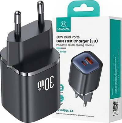 Produktbild von Usams Ład. Siec. Cc254 30W Gan Usb-C/Usb-A Schnellladegerät Hc Serie Czarny/Schwarz Cc254Tc01