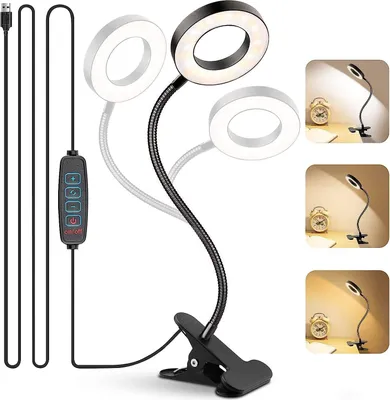 Produktbild von Leselampe mit Klemme, 48 LEDs,augenschonend,dimmbar,3 Farbtemperaturen,10 Helligkeitsstufen,flexibler Schwanenhals,USB-Betrieb,ideal fürs Lesen.