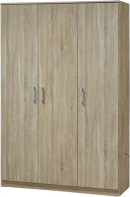Image de Armoire BARTIN 3 portes – Chêne clair et gris – Penderie + étagères
