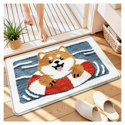 Produktbild von Badezimmermatte mit Tiermotiven, weiche und saugfähige Mikrofaser, rutschfester Badvorleger, waschbar, 50x80cm