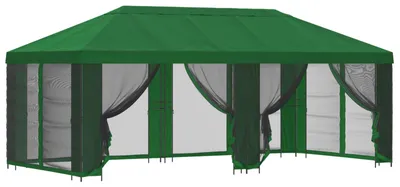 Image de Gazebo avec murs latéraux 6 x 3 m Vert Polyester et Acier 190