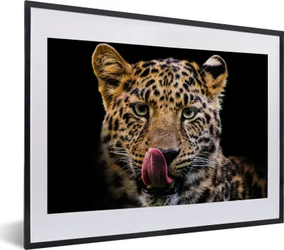 Produktbild von MuchoWow® MuchoWow® Gerahmtes Poster Leopard - Schwarz - Nahaufnahme 40x30 cm - Poster mit zchwarzem Bilderrahmen - Bilderrahmen - Poster im Rahmen