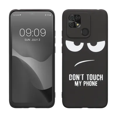Produktbild von kwmobile Hülle kompatibel mit Xiaomi Redmi 10C - Handyhülle Silikon Case - Don't touch my Phone Weiß Schwarz