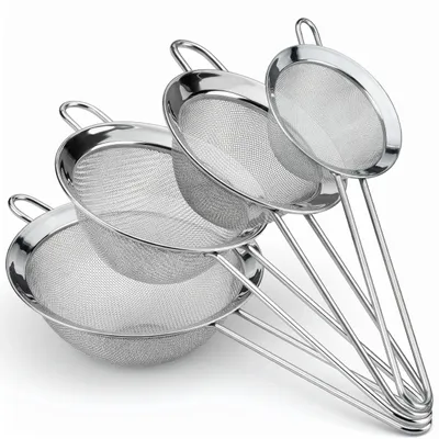 Produktbild von Küchensieb Edelstahl Set 4er 8–14 cm feinmaschig 0,71 mm stapelbar Sieb Set für Mehl Tee Quinoa