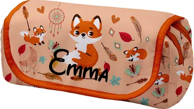 Produktbild von Personalisierte Mäppchen Federtasche mit Namen Schlamperbox Federmäppchen mit Klettverschluss Klappe Schüleretui Stiftemappe mit zwei Reißverschlüssen Fuchs [151]