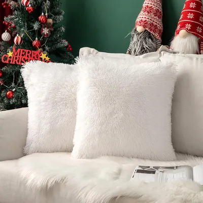 Obrázek produktu pro Sada dvou povlaků na polštáře z umělé kožešiny, nadýchané, měkké, dekorativní čtvercové povlaky, plyšové povlaky z umělé kožešiny