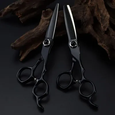 Produktbild von Haarschneideschere, 6 Zoll, professionelle Schere aus japanischem 440c-Stahl, Schwarze Haarschere, Effilierschere für den Haarschnitt, Friseurschere, Haarschneidewerkzeuge