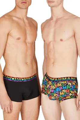 Productafbeelding van Emporio Armani heren boxershorts, 2-pack, met regenbooglogo, kleur: regenboog/zwart, maat: medium