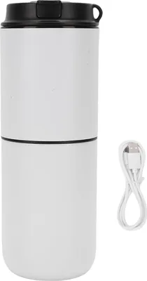Zdjęcie produktu dla Ekspres do kawy z młynkiem, 350 ml, bezprzewodowy, ładowalny, zasilany bateryjnie, półautomatyczny kubek na kemping, do biura, biały