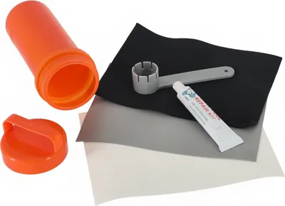 Produktbild von Arimar Schlauchboot Reparaturset mit Kleber, Flicken, Ventilschlüssel in eine Aufbewahrungsdose