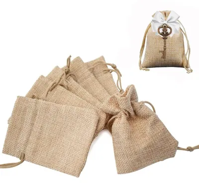 Image de Sacs en jute avec cordon de serrage, pour bonbons et cadeaux, lot de 100