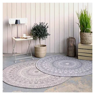 Produktbild von Palma In- & Outdoor Teppich Rund wetterfest Ø 120 cm Beige - Boho Teppich - Mandala Teppich - dekoratives Element für Innen- und Außenbereiche