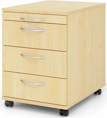 Produktbild von Rollcontainer Anssi | Ahorn | HxBxT 59x42,8x58cm | Bogengriff | 4 Schübe | Mit Schloss & Zentralverriegelung