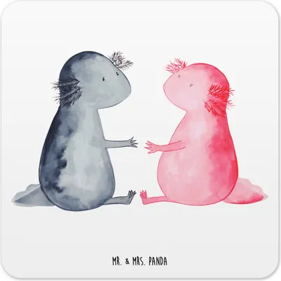 Produktbild von Mr. & Mrs. Panda Untersetzer für Gläser Axolotl Liebe 6er Set - Weiß - Geschenk, Ehemann, Glas-Untersetzer, Tischuntersetzer, Freund, Schwanzlurch, Coaster, Eckig