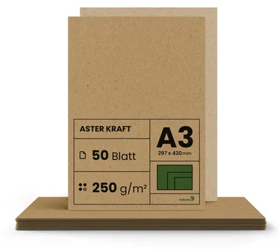 Imagen del producto de Papel kraft A3, 250g, 50 hojas, papel natural reciclado, ideal para manualidades