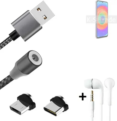 Produktbild von K-S-Trade® Hochwertiges Magnet-Lade-kabel Sync-Kabel Daten-Kabel + Kopfhörer kompatibel mit Ulefone Note 14 mit USB-Typ-C-Anschluss und