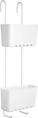Zdjęcie produktu dla Ibenzoa® Półka pod prysznic do zawieszenia, biała – 2 koszyki, stal nierdzewna i tworzywo sztuczne, 20 x 13 x 59 cm, do przechowywania szamponu i mydła, pasuje do głowicy prysznicowej i drążka