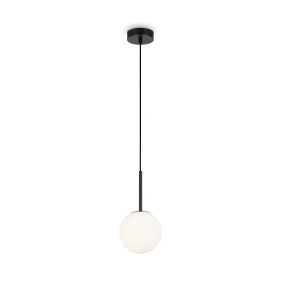 Produktbild von Hängelampe Metall Glas E14 rund D: 15 cm H: max. 212,5 cm Schwarz Weiß Kugelschirm Modern Hängeleuchte