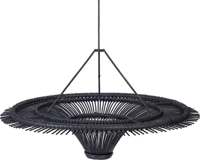Image de Suspension fer et rotin noir 150x150x43cm