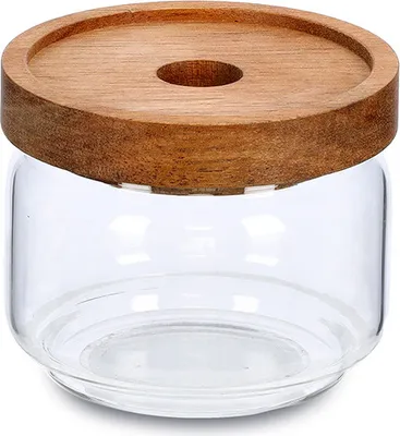 Produktbild von Zeller Vorratsglas m. Akaziendeckel, 260 ml, Borosilikat Glas / Holz / Silikon, transparent, ca. Ø 9 x 7,6 cm